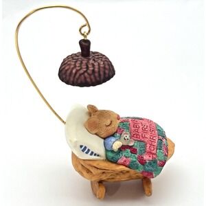 Hallmark Keepsake Ornament Baby's First Christmas Sleeping Mouse in Walnut 2000